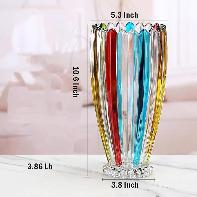 Large Colorful Glass Vase 10.6 in Tall Vase