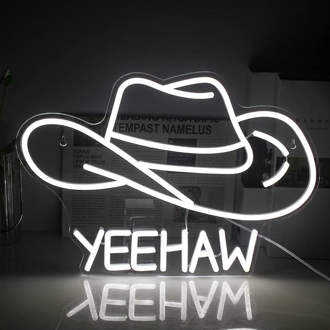 Cowboy Hat Neon Sign Cowboy LED Sign for Wall Decor USB Powered White Cowboy Hat Neon Light for Gameroom Bedroom Livingroom Bar Office Beer Bar 16.5 x11.4 inch