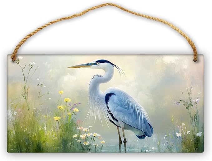 Retro Market Heron Wooden Sign - Vintage Bird & Floral Poster - 12x6 Inch Wood for Hallway - Nostalgic Decors for Retro Home Enthusiasts in North America
