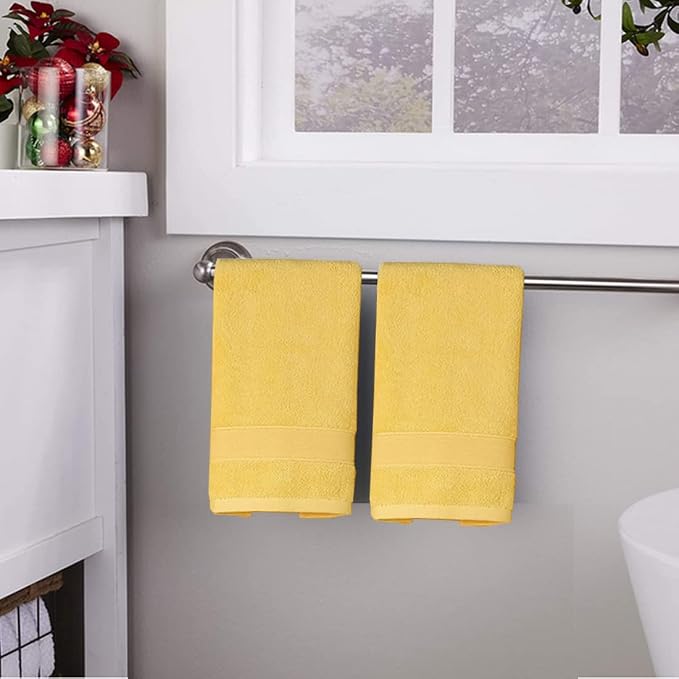 RUIBOLU Hand Towels for Bathroom - Cotton Ultra Soft Highly Absorbent Hand Towel 2 Set, Size 13x 29 Home Bathroom Hand Towels for Bath, Hand, Face, Gym Towel (Yellow)