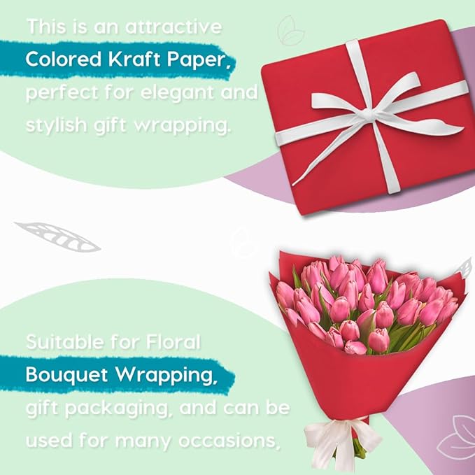 PerkHomy Red Kraft Paper Roll 48" x 1,800" (150') for Gift Wrapping Bouquet Flower Art Painting Craft Writing Packaging Shipping 80GSM 55LB (Red, 48" x 150')