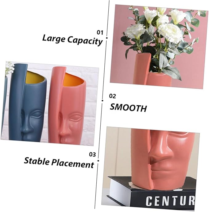 Abstract Face Plastic Vase Lightweight Decorative Flower Pot for Home and Office Modern Artistic Dry Flower Container Stylish Household Ornament