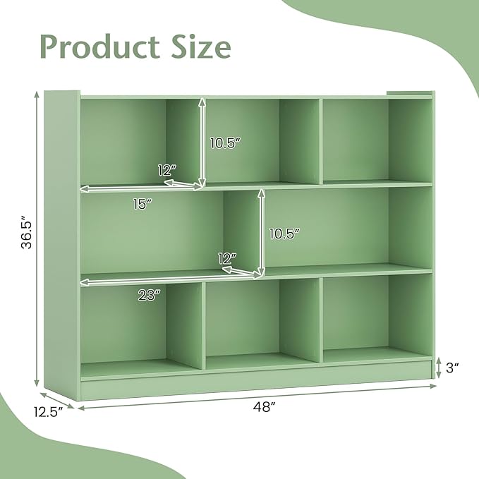Toy Storage Organizer, 2-Tier Kids Bookshelf, 5 Cube Kids' Bookcases, Cabinets & Shelves, Wooden Toy Organizers, Small Book Shelf for Bedroom, Playroom, Classroom, Nursery (Green, 3-Tier)