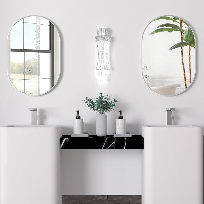 Oval Bathroom Mirror Wall Vanity Oval Mirrors, 2 Pieces 20"x30" Silver Bathroom Mirrors for Over Sink Pill Mirrors Capsule Wall Mounted Mirror, Modern Mirror with Metal Frame for Wall Decor