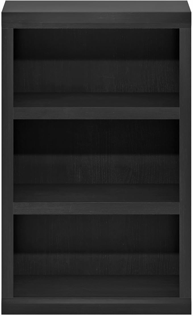 Furinno Rail Book Shelf, 3-Tier Bookshelf, Bookcase with Open Shelf, 10.1 x 24.6 x 39, for Living Room, Bedroom, Home Office, Blackwood
