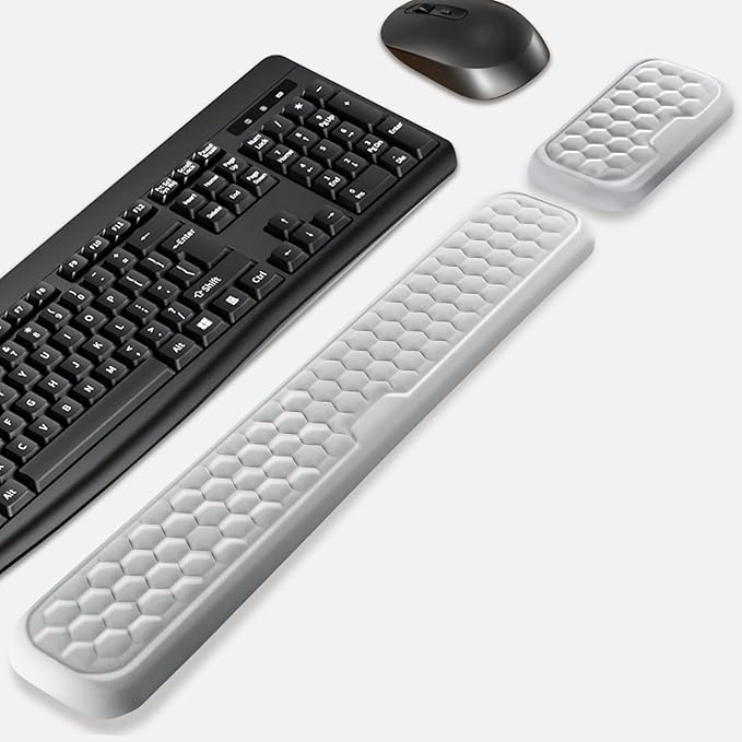 Wrist Rest for Keyboard and Mouse, Upgrade Enlarge Mouse Pad Wrist Rest, Ergonomic Memory Foam, Non-Slip Base for Computer Gaming & Office Work, 2 Piece Set, Grey (14.17x3.15+5.9x3.15 inch)