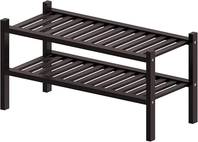 RONGJlA 2 Tier Bamboo Shoe Rack for Closet Free Standing Wood Shoe Shelf Storage Organizer for Entryway Small Space Stackable, Natura Brown