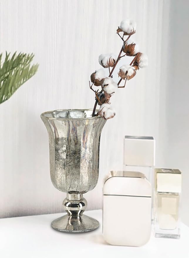 Serene Spaces Living Antique Platinum Flower Vase, Mercury Glass Urn for Centerpieces, Weddings & Event Decor – Vintage-Style Floral Vase, 5" Diameter and 8.5" Tall