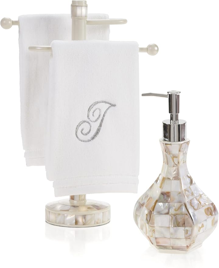Milano Hand Soap Dispenser for Bathroom, Decorative Countertop Lotion Dispenser Finished in Beautiful Mother of Pearl, with Durable Pump for Elegant Bathroom Decor