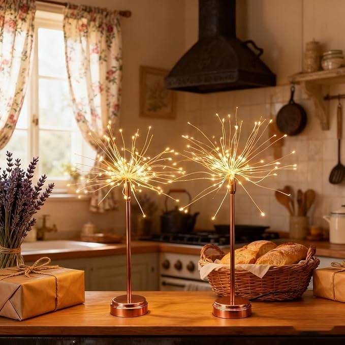 Nest and Flowers Table Lights, Firework LED Decorative Lamp, Christmas Decoration for Party, Romantic Ambient Lighting for Bedroom Living Room, Indoor Decor Gift for Family & Friends(2PCS,White light)