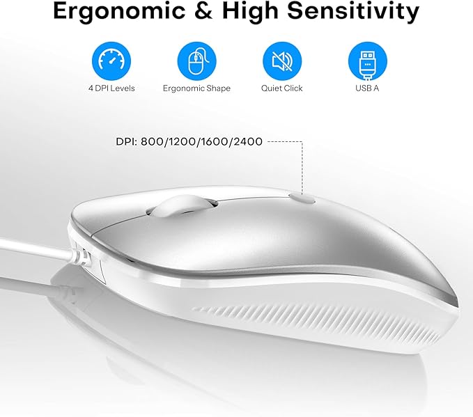 OMOTON Keyboard and Mouse for Mac, Wired Keyboard with Numeric Keypad Dual Interface (Type-C & USB), Mouse with USB A Interface Compatible with MacBook Pro/Air, iMac, Mac mini/Pro Laptop, Silver White