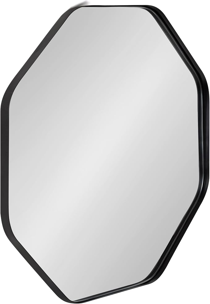 Kate and Laurel Rollo Midcentury Octagon Wall Mirror; 24 x 24; Black; Decorative Geometric Decor for Wall