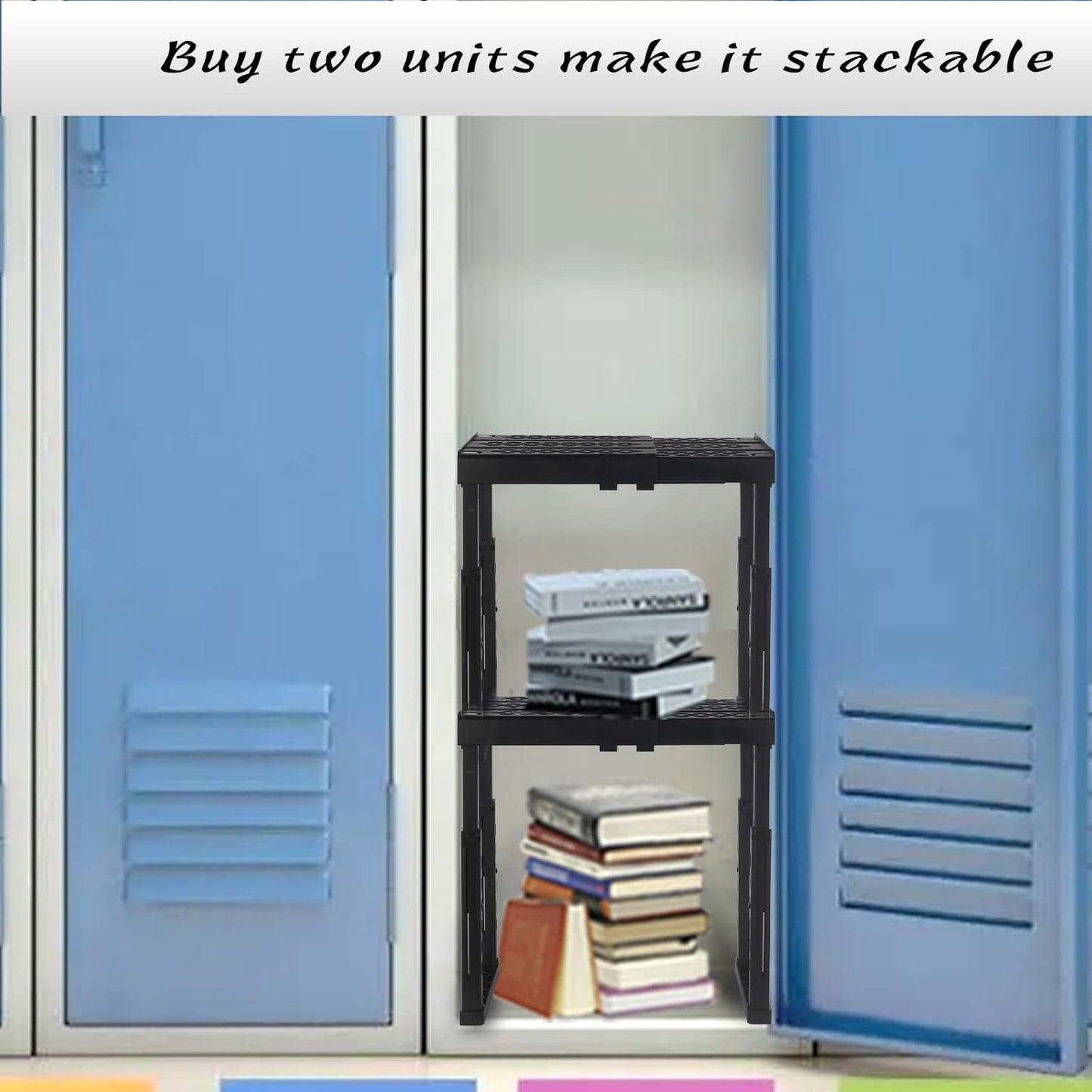 Svartur Locker Shelf - Adjustable Height & Width | Stackable Organizer for School & Gym Lockers - Black