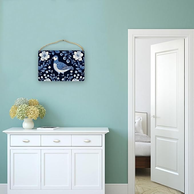 Art Deco styles Blue Bird Wooden Art, 12x8 Inch Stylish Wood Decors for Retro Design Lovers & Nature Fans, Infuse Your Home with Elegant Botanical Retro Vibes