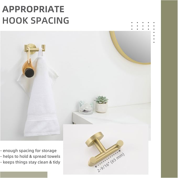 Angle Simple Bathroom Towel Hook, SUS304 Stainless Steel Robe Hook, Hand Towel Holder Wall Mount, Brushed Gold
