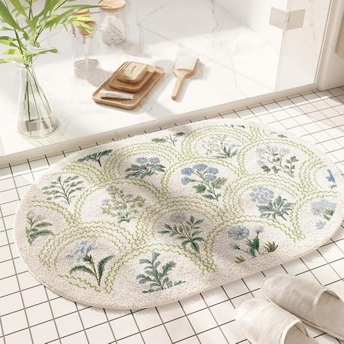 vctops Oval Bathroom Rugs, Spring Floral Print Absorbent Microfiber Bath Rugs, Non Slip Quick Dry Bath Mats for Bathroom Floor, Tub and Shower, Home Decor Accessories (Oval C,20"x31")