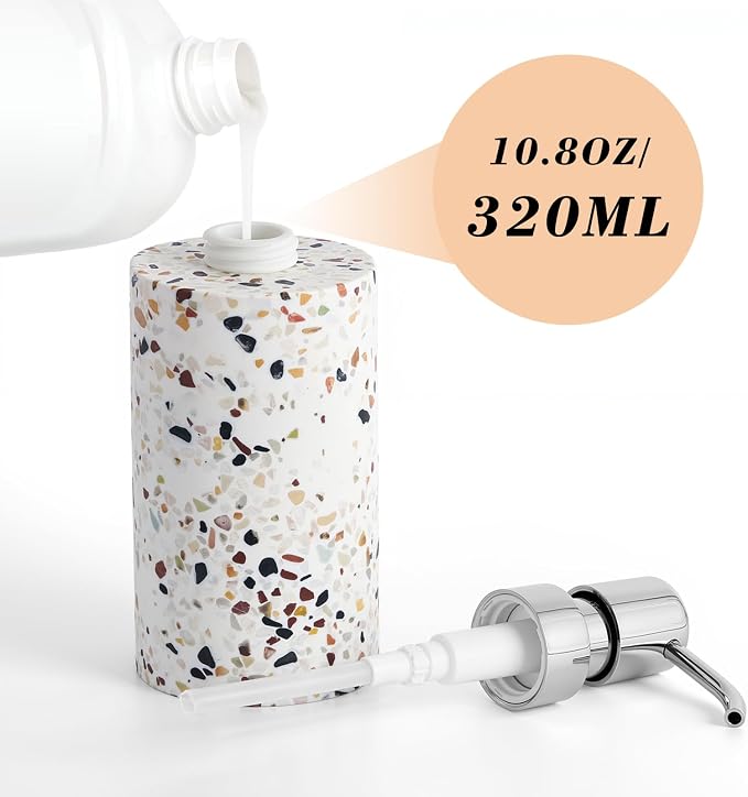 Luxspire Soap Dispenser, Hand Soap Dispenser with Replacement Pump Head, Refillable Hand Soap Dispenser, Pump Bottle Dispenser for Bathroom, Kitchen, 10.8oz/320ml, Terrazzo