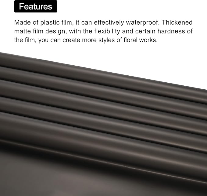 MECCANIXITY 10 Pcs Double Sided Color Flower Wrapping Paper Black 22.8"x22.8" Waterproof for Florist Bouquet Supplies, DIY Crafts, Gift Box Packaging