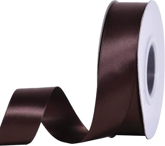 YAMA Brown Double Faced Satin Ribbon, 1 Inch 25 Yards, Great for Crafts Bows Flower Bouquet Wedding Home Decor Gift Wrapping