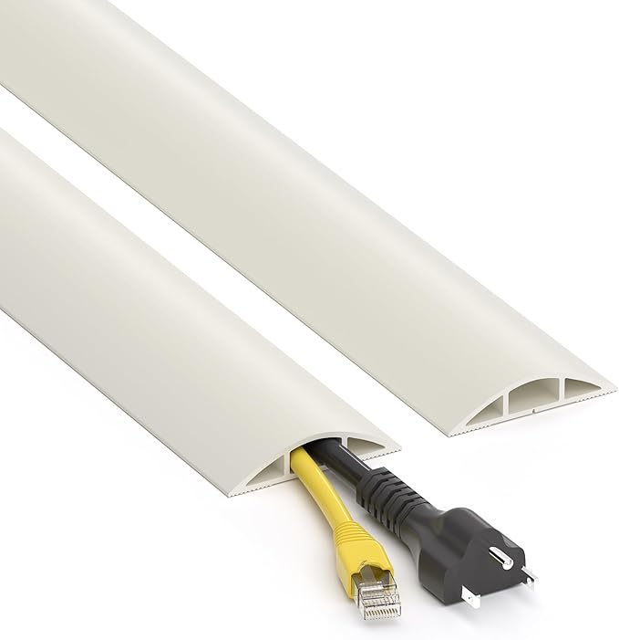 Floor Cord Cover 6ft, Cord Hider Floor Hide Extension Cords, Floor Cable Management Prevent Cable Trips, Floor Cable Cover Wire Covers for Cords, Cable Protector Cord Cavity W0.6in x H0.32in Beige