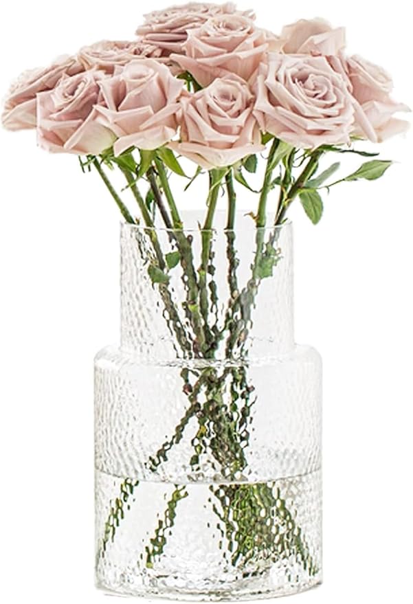 Large Glass Vase - Clear Ribbed Vase - Fluted Flower vase for Modern Home Décor - Glass vases for Centerpieces - Living Room, Dining Table, Shelf, Entryway, Office, Wedding Centerpieces