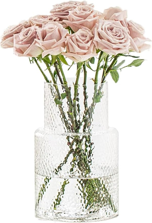 Large Glass Vase - Clear Ribbed Vase - Fluted Flower vase for Modern Home Décor - Glass vases for Centerpieces - Living Room, Dining Table, Shelf, Entryway, Office, Wedding Centerpieces