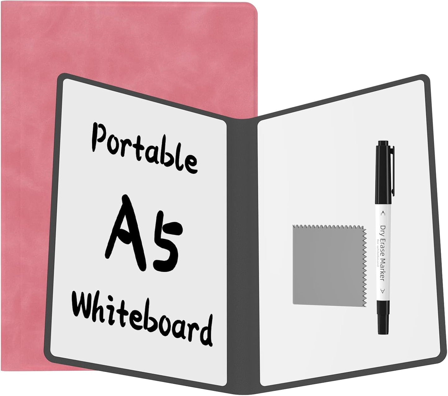 Skiennix Portable Dry Erase Board - Double-Sided Reusable Whiteboard Notebook | 9.5"x6.6" Pink with Marker & Cloth