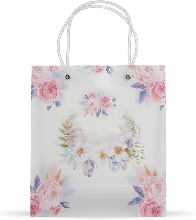 12 Pack Gift Bags with Cherry Blossom Design, Floral Plastic Totes for Wedding Favors, Party Goodies & Gifts