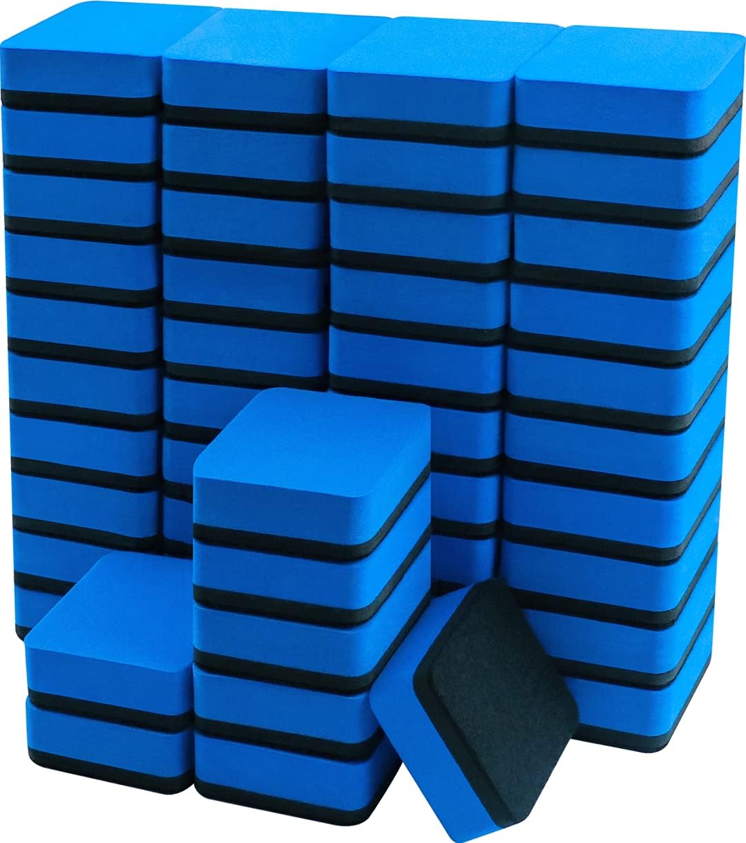 Skiennix Mini Magnetic Whiteboard Erasers - 48 Pack for Kids & Classroom | Blue, 2 x 2 x 0.79 Inch