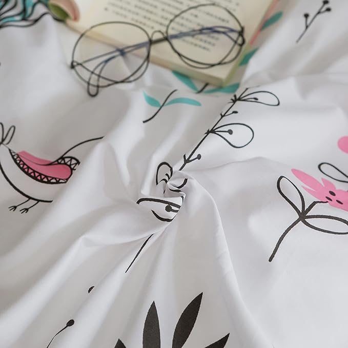 HighBuy Floral Duvet Cover Twin Bedding Set 3 Piece White Bedding Sets Cotton Garden Boho Aesthetic Comforter Cover for Boys Girls Kids Reversible Striped Bedroom Collections,Style03