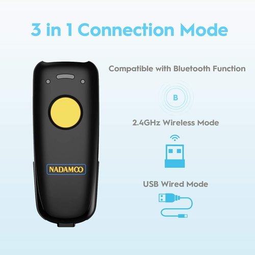 NADAMOO 2D Wireless Barcode Scanner - Bluetooth Compatible, Portable USB QR Code Reader for iPhone, iPad, Android & PC