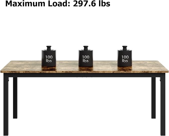 IDEALHOUSE 71 Inch Industrial Dining Table for 4-6 Person Rectangle Kitchen Table with Metal Legs,Round Corners, Writing Desk, for Modern Farmhouse, for Kitchen, Dining Room,Quick Assembly,Wood