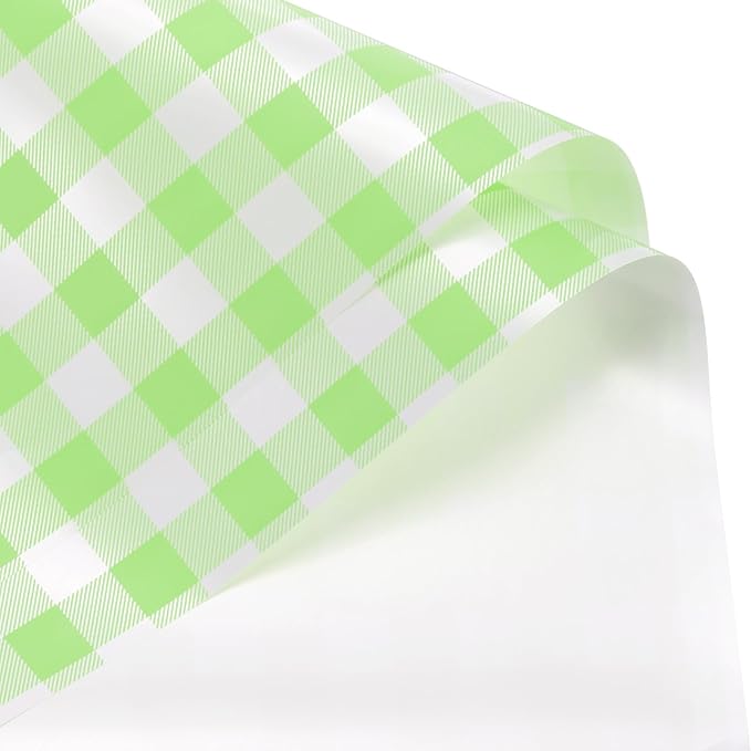 MECCANIXITY Flower Wrapping Paper Waterproof Floral Wrap Plaid Light Green Gift Packaging 22.8 x 22.8 Inch Used for DIY Crafts Bouquet Packaging 10 Pcs
