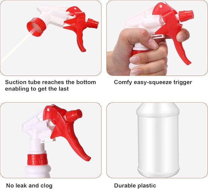Rtteri 24 Pcs 16 Oz Plastic Spray Bottle for Cleaning Solutions Bulk Empty and Reusable Leak Proof Spraying Bottles for Cleaning, Water, Auto Details, Commercial, Bathroom(Red, White)