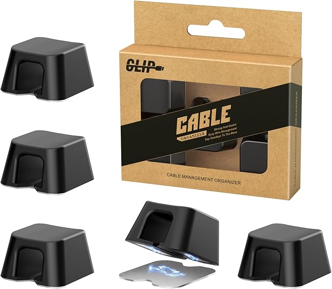 Maveek Magnetic Cord Clips, Cable Holder Magnet Silicone Cord Organizer Keyboard Keys Square Cable Management for Charging USB C Ethernet HDMI Home Office Car TV Cables (5 Pack, Black)