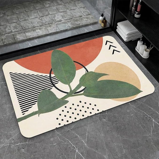 Diatomaceous Earth Bath Mat,Abstract Art Leaf Sun Non-Slip Volume Super Absorbent Fast Drying for Bathroom Kitchen Door mat,Eco-Friendly Easy to Clean 20×31Inch (50 * 80cm)