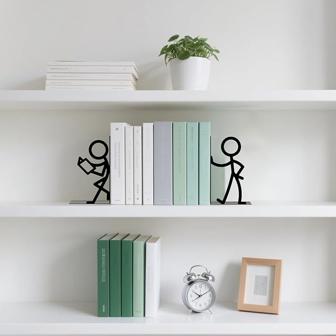 Metal Bookends People Bookends Decorative Cute Book Ends for Shelves Bookshelf Home Office Desk Reading Decor Bookshelf Decor for Book Lovers Gift