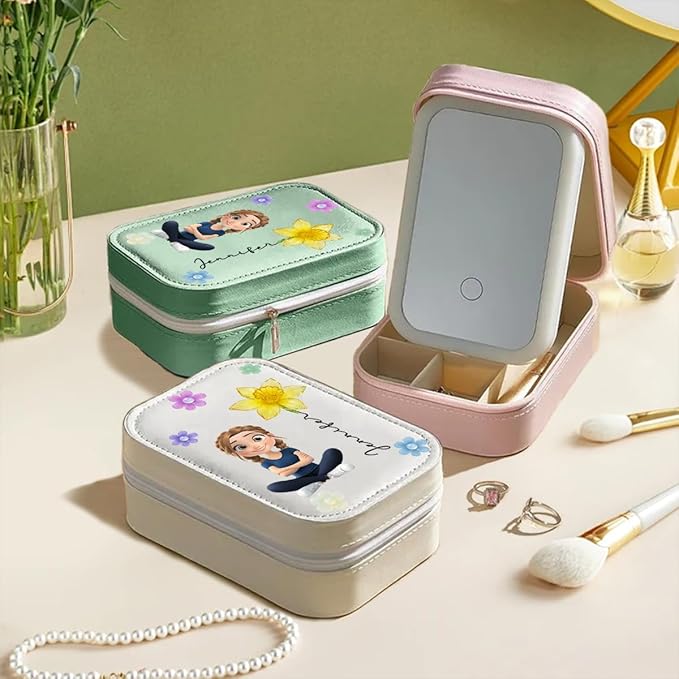 Wrappiness Girls & Women Lovely Makeup Box With LED Mirror - Personalized Jewelry Box Organizer Portable Ideal for Travel, Gift for Daughters Sisters Friends (Lovely Girl, Teen Girls)