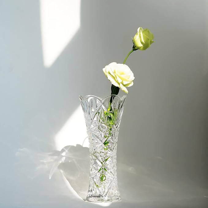 Kanpura 7.6" Clear Glass Flower Vase,Thickened Crystal Glass Vase for Flowers & Christmas Decor,Sunflower Design (1 Piece)