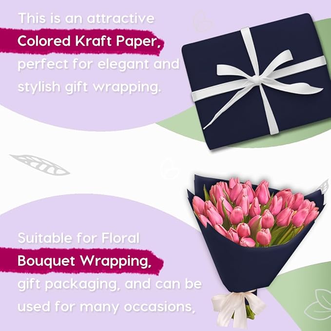 PerkHomy Navy Blue Kraft Paper Roll 36" x 1,800" (150') for Gift Wrapping Bouquet Flower Art Painting Craft Writing Packaging Shipping 80GSM 55LB (Navy Blue, 36" x 150')