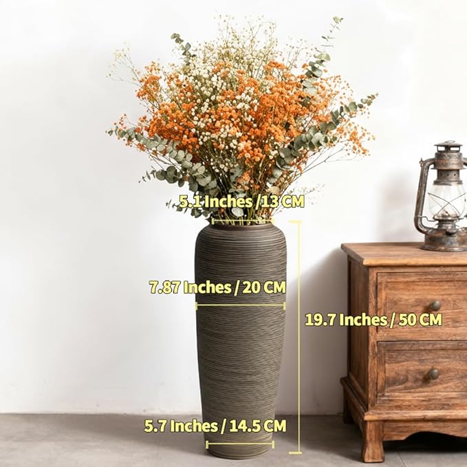 Vintage Ceramic Floor Vase – 19.7 Inch Distressed Glazed Oversized Floor Urn, Rustic Country Decor for Entryway, Living Room & Corner
