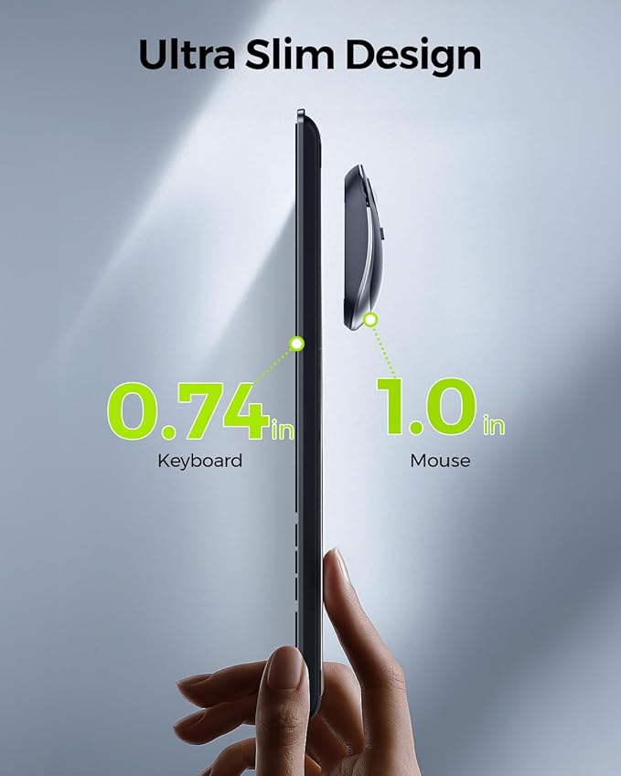 Wireless Keyboard and Mouse Combo - Full Size Slim Thin Wireless Keyboard Mouse with Numeric Keypad 2.4G Stable Connection Adjustable DPI (Grey & Black)