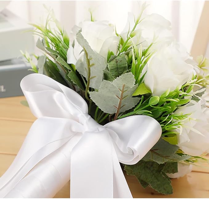 CYANLUX Wedding Bouquets for Bride Bridesmaid Bouquet Champagne White Artificial Roses Flowers for Wedding Valentine's Day Church Home Decoration (White)…