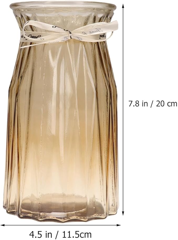 Nordic Style Glass Vase Amber Hydroponic Flower Bottle with Thickened Base Handmade Polished Smooth Opening Modern Decorative Storage Jar for Home and Office Decor