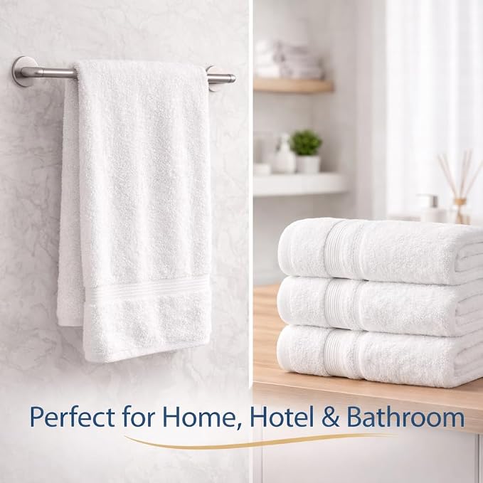 Bath Towels 27x52 | Soft & Quick-Dry | Highly Absorbent 100% Ring Spun Cotton Towels for Bathroom, Spa, Home & Hotel Use (White (Pack of 4))