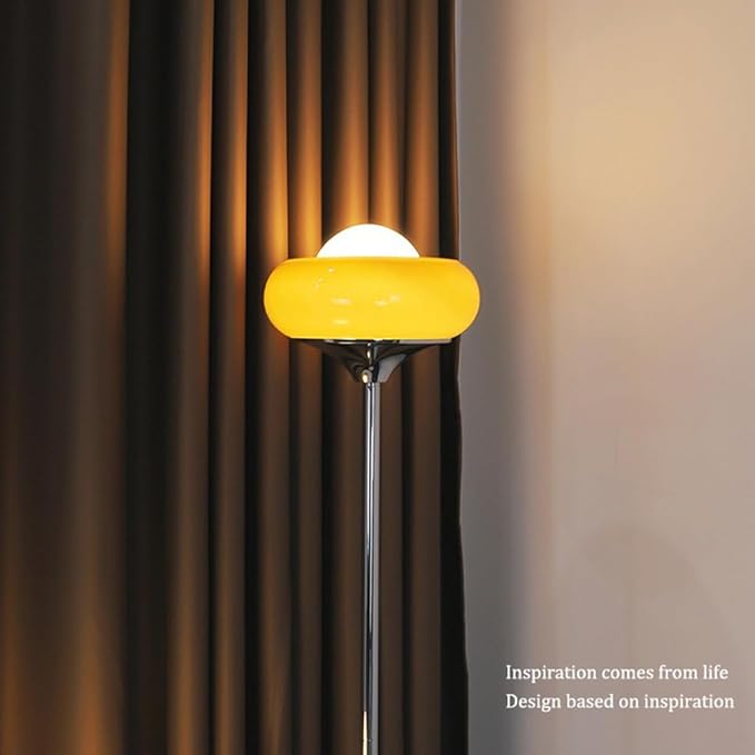 Mid-Century Modern Orange Floor Lamp,Bauhaus Style Mushroom Lamp for Reading,Tall Standing Lamp with Glass Lampshade for Living Room Bedroom and Office