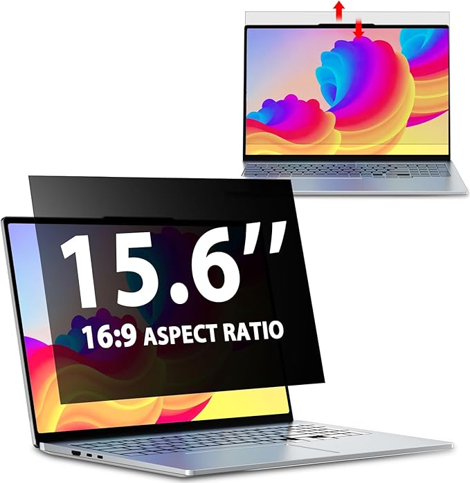Laptop Privacy Screen 15.6 Inch 16:9 Aspect Ratio, Laptop Screen Privacy Shield Compatible With Lenovo Hp Dell Acer Asus Thinkpad Envy Xps, Removable Anti Glare Blue Light Computer Filter Protector
