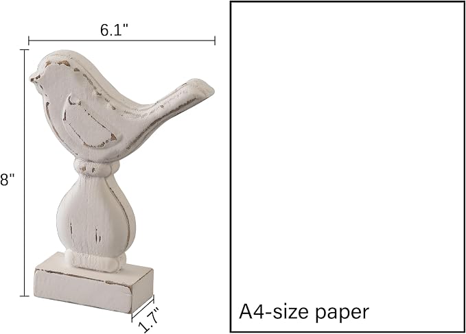 Farmhouse Small Bird Figurines Home Decor for Shelf 6 X 8 Inch, Handmade Distressed White Wooden Decorative Birds Statue Table Decorations for Foyer Dining Room Living Room Bedroom
