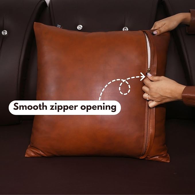 D DOLLY LAMB Lambskin Leather Pillow Cover - Sofa Cushion Case - Decorative Throw Covers for Living Room & Bedroom, 14x14 Inches - Mango Tan Antique Pack of 1