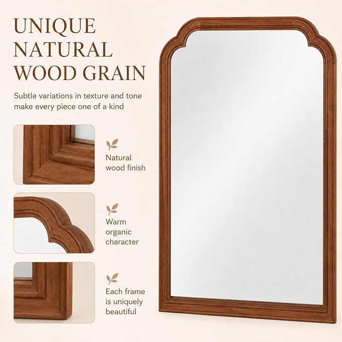 20x30 Inch Asymmetrical Wall Mirror Wood,Rustic Irregular Shaped Vanity Mirror for Bathroom,Bedroom, Living Room, Entryway, Fireplace,Wall Decor,Solid Wooden Frame (Yellowish-Brown, 20" x 30")